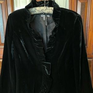 Ann Taylor Black Velveteen Rayon & Silk Ruffled Jacket Sz 8